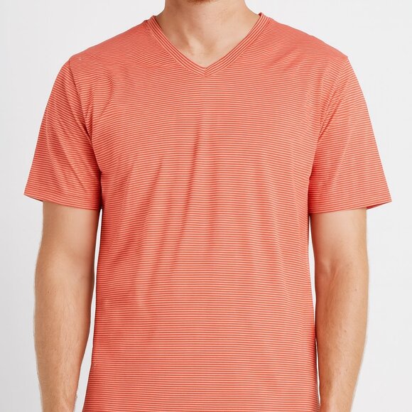 32 Degrees COOL Short Sleeve V-Neck Orange/White Size Medium EUC - Picture 1 of 9